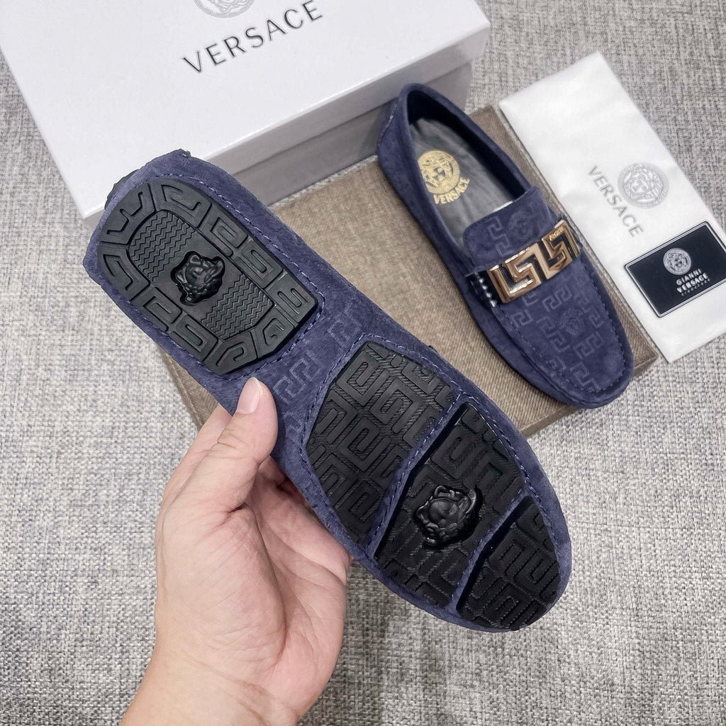 Versace Navy Blue Patterned Loafers — side