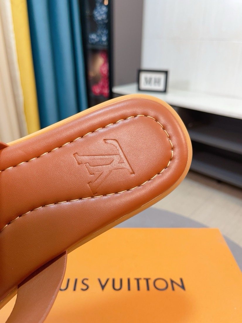Louis Vuitton Tan-Orange Interwoven Slide Sandals — detail