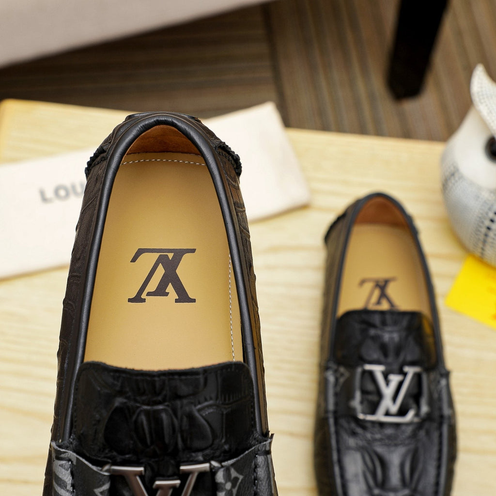 Louis Vuitton Black Embossed Driving Loafers — detail