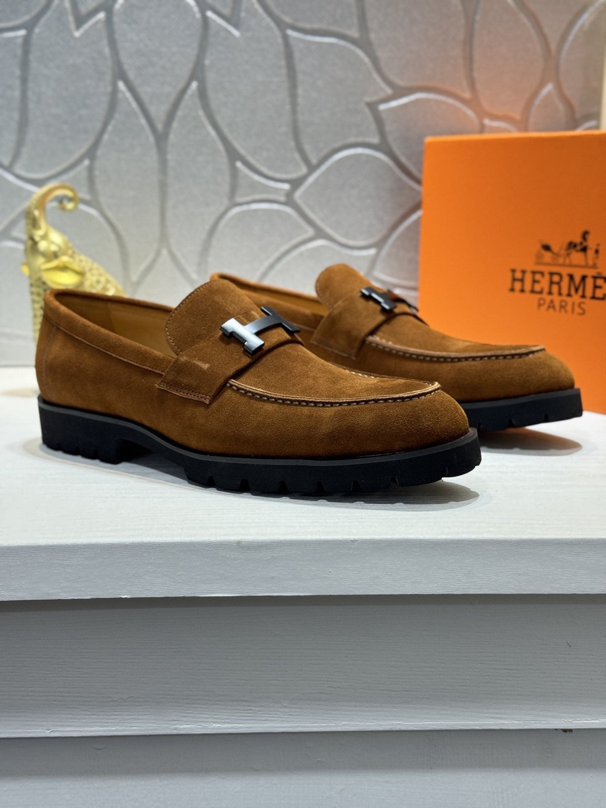 Hermès Brown Leather Lug-Sole Loafers — hero