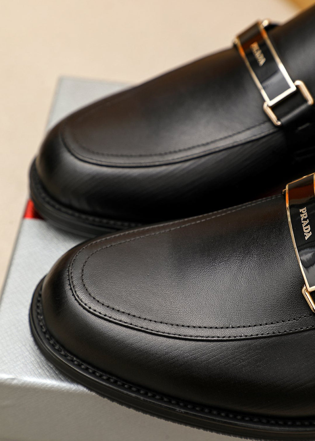 Prada Black Buckle Loafers — detail