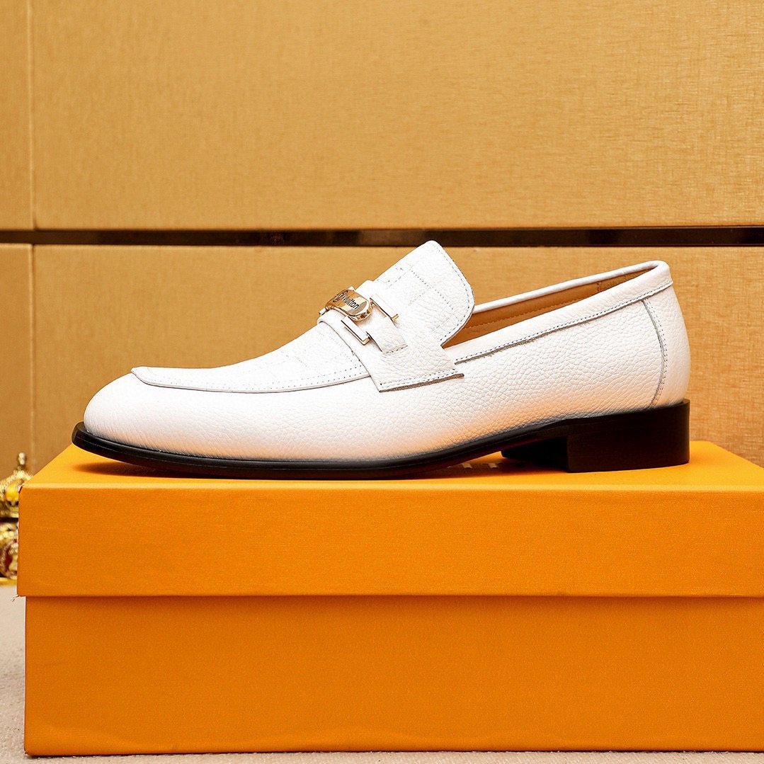 Louis Vuitton White Textured Bar Loafers — side