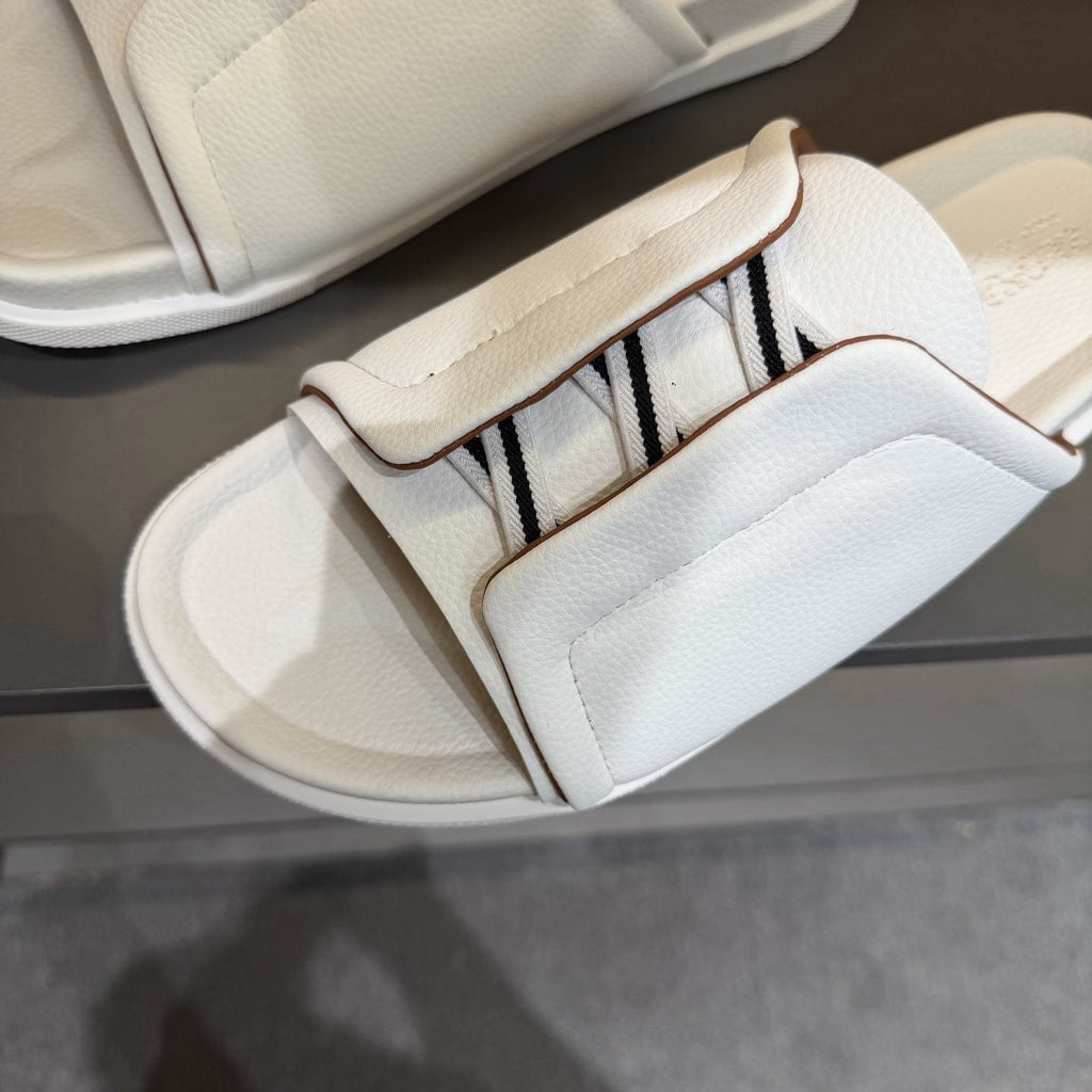 ZEGNA White Striped Slide Sandals — detail