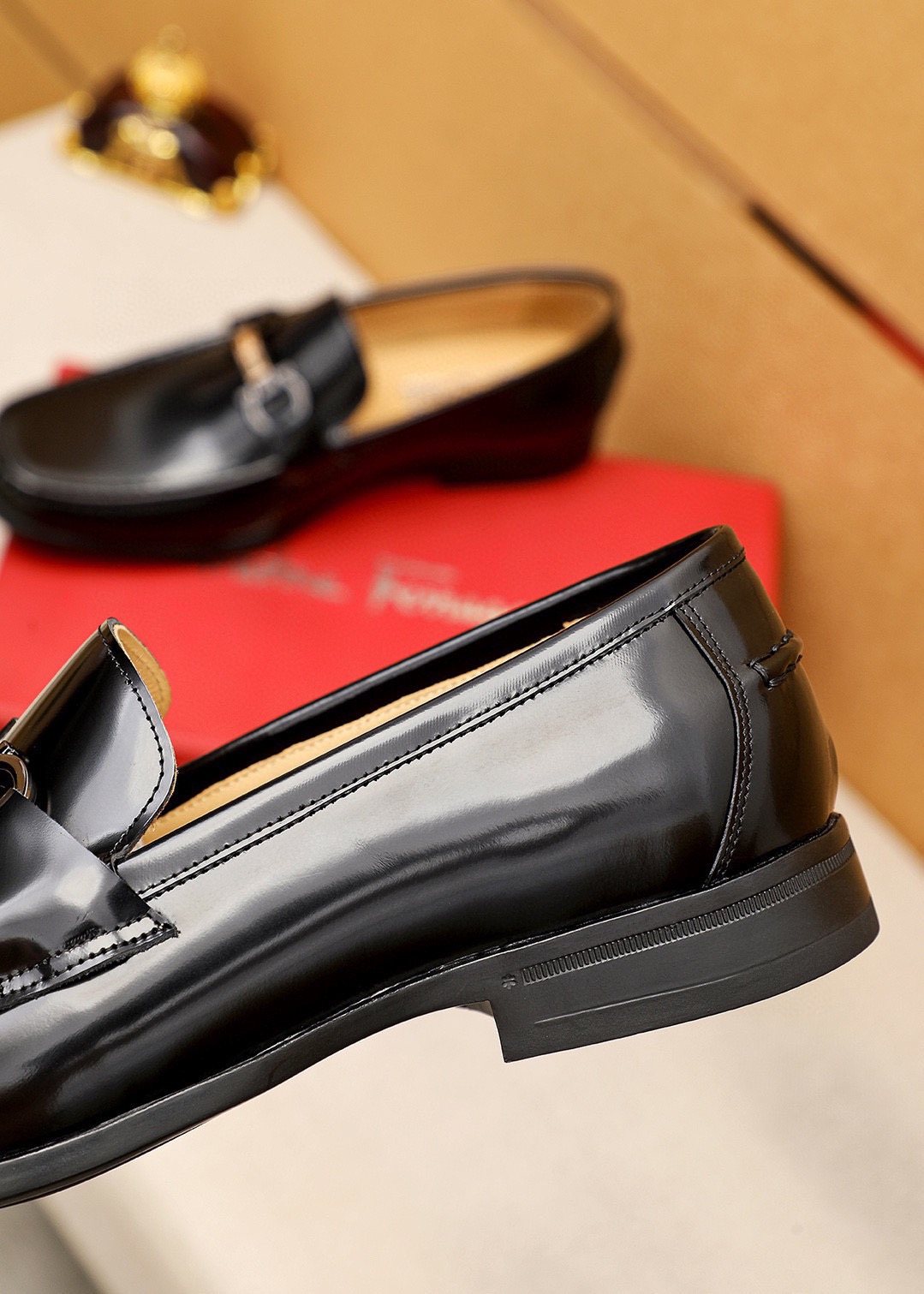 Ferragamo Black Buckle Leather Loafers — detail