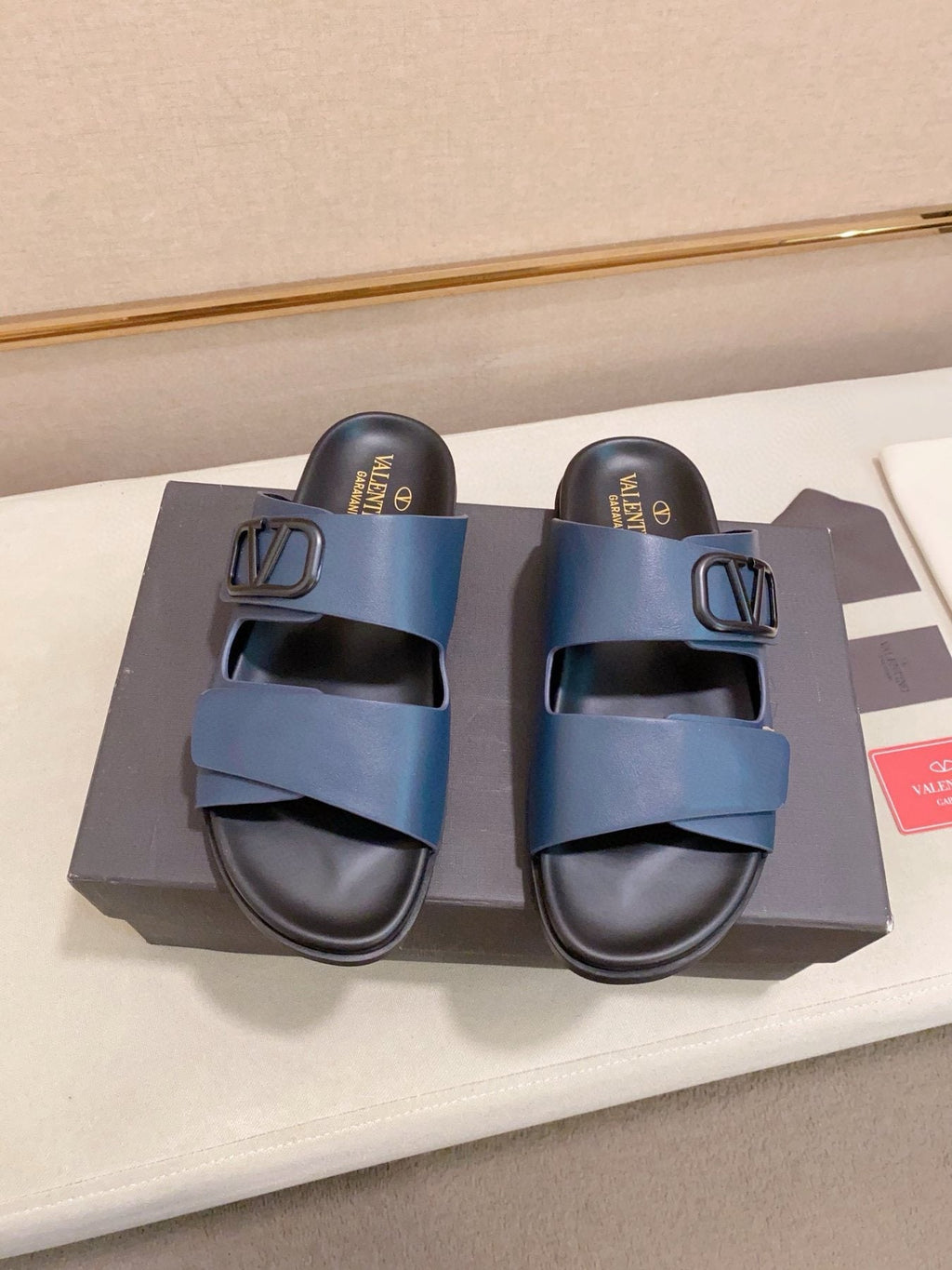 Valentino Two-Strap Buckle Slide Sandals — front