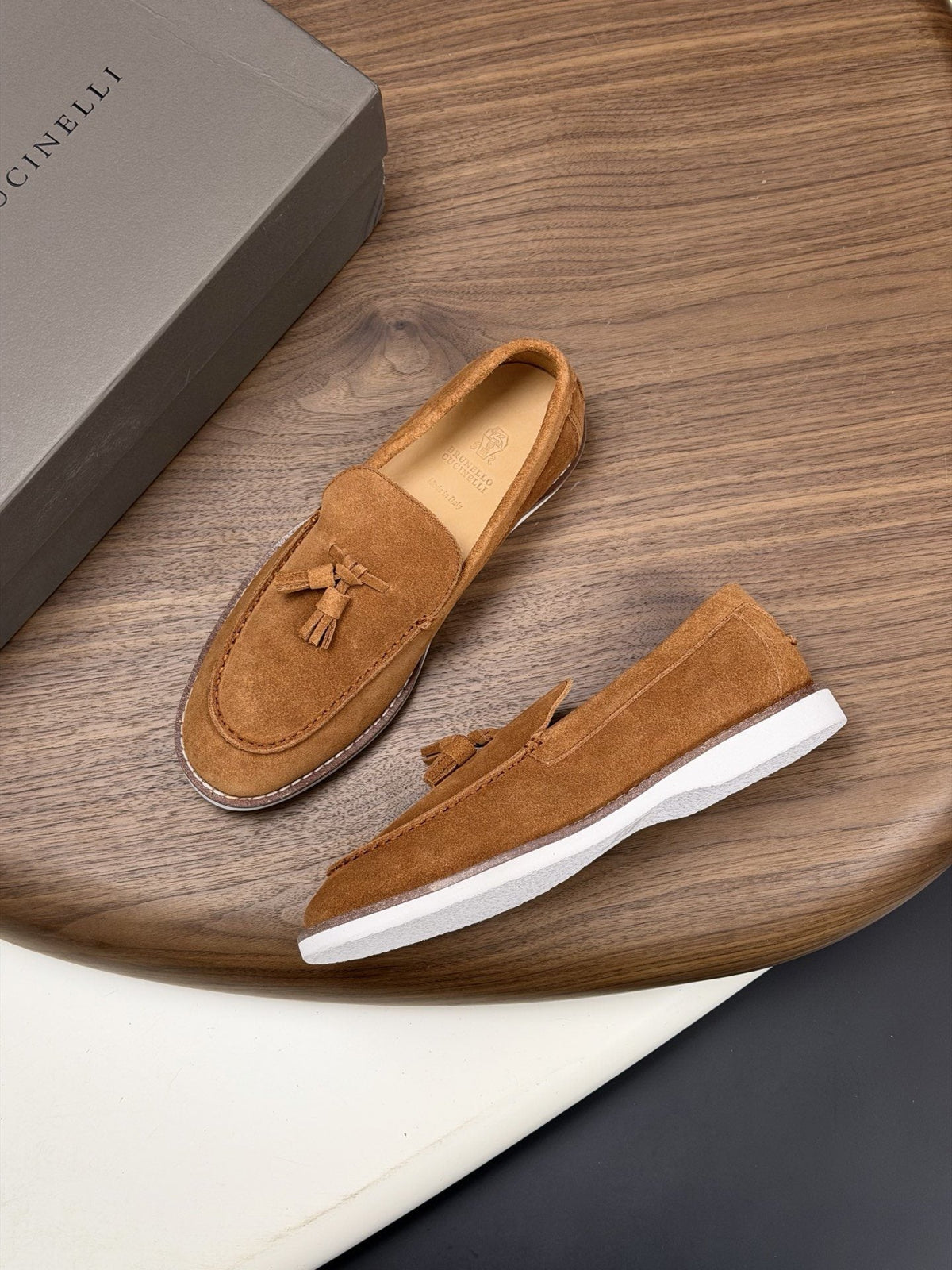Brunello Cucinelli Tan Brown Tassel Loafers — hero