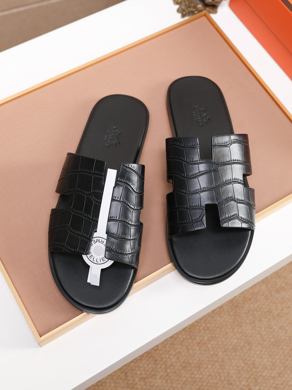 Hermes Textured H Slide Sandals — front