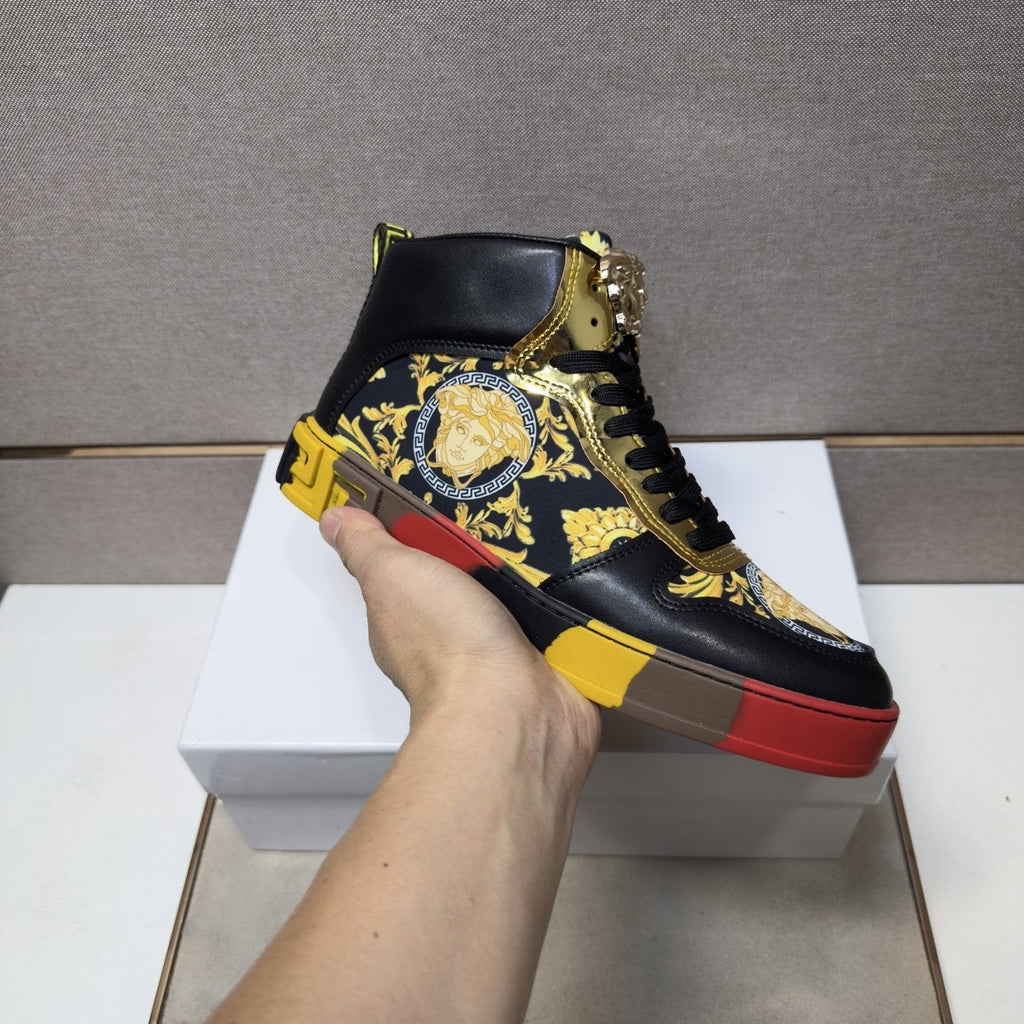Versace White Gold High-Top Sneakers — model