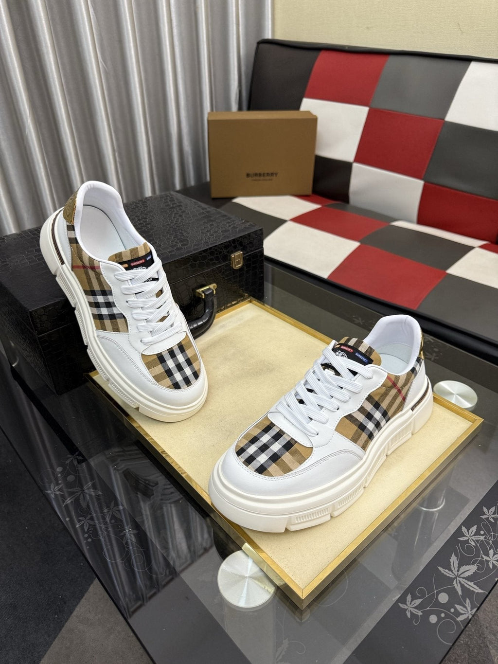 Burberry Plaid Panel Sneakers — front