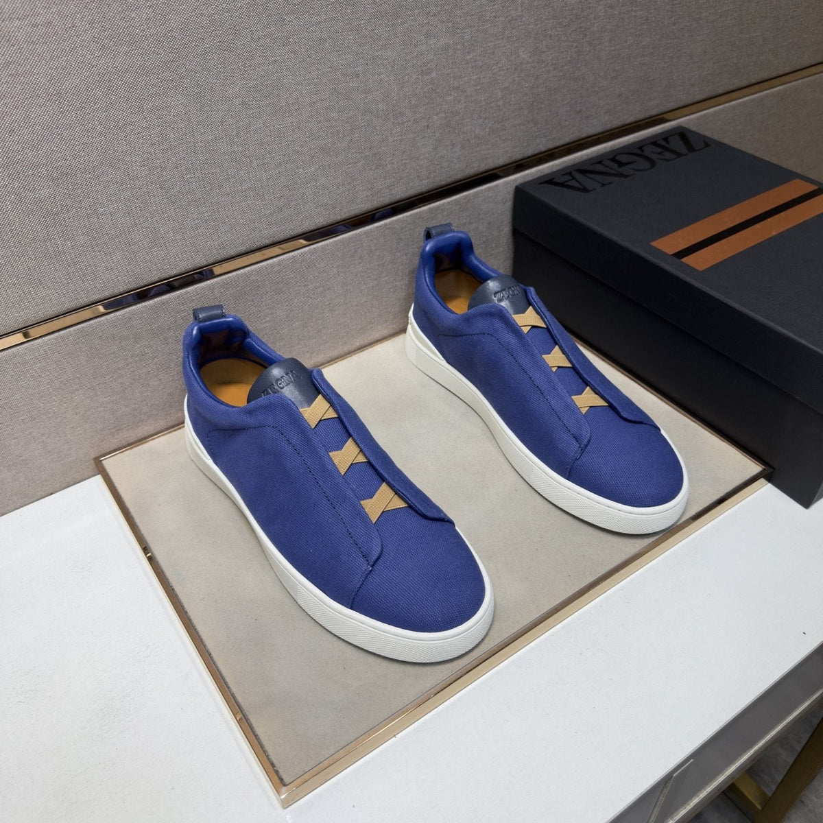 Zegna Tan Accent Low-Top Sneakers — front
